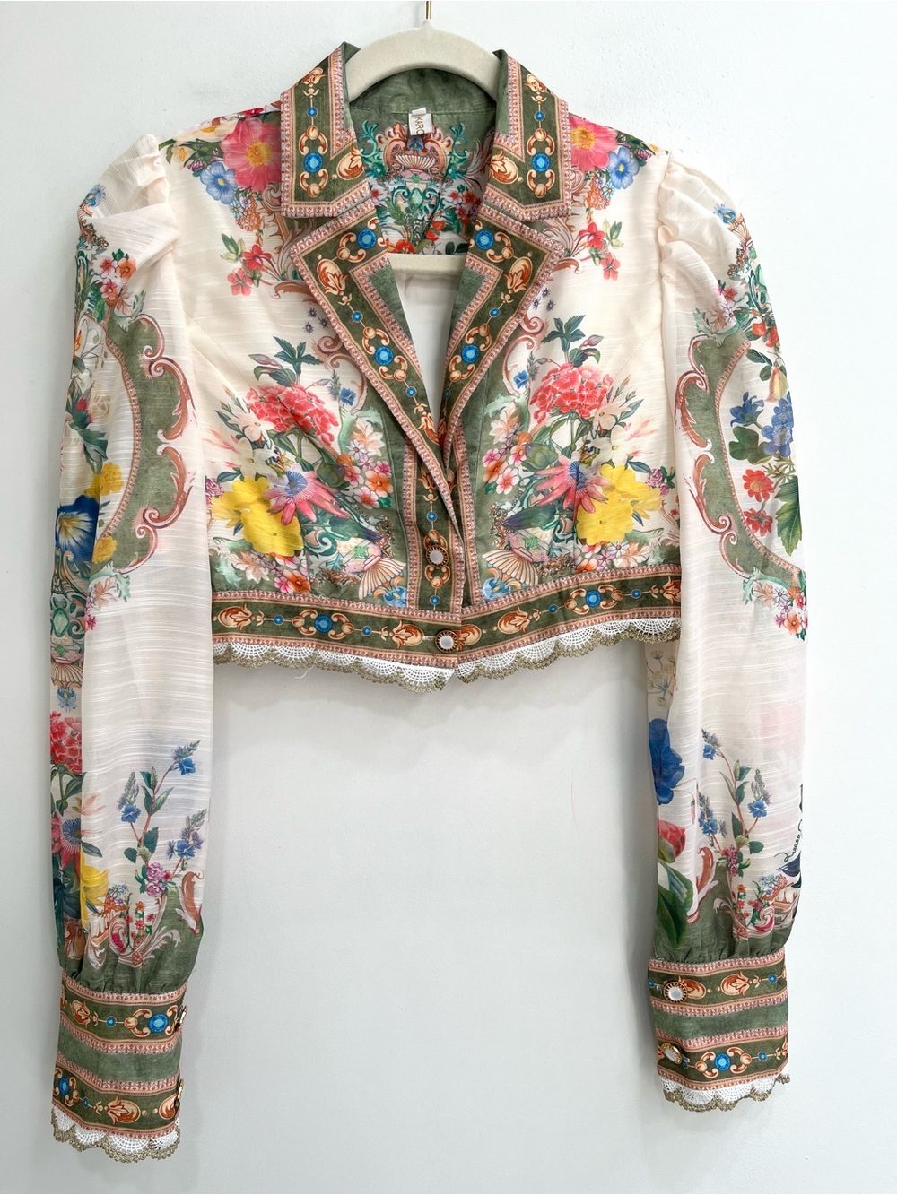 Karolina vintage inspired Victorian style puff sleeve cropped shirt jacket M